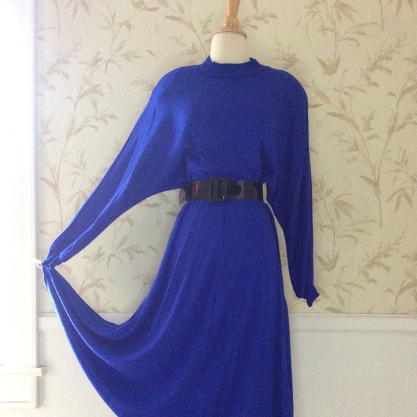 1980's does 1940s Vintage Fit & Flared Dolman Sleeve ELECTRIC BLUE Dress