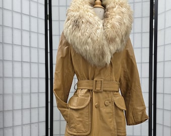1970s Vintage Soft Butterscotch Leather Huge Sheepskin Collar PENNY LANE COAT