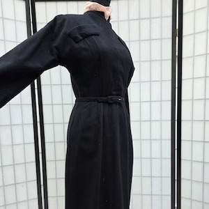 1940s 1950s Vintage True HOURGLASS WIGGLE Dress LBD Little Black Wool Dress