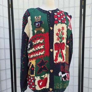 1990s Vintage Eagles Eye HANDKNIT EMBROIDERED Patriotic Cottagecore Cardigan Sweater M