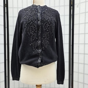 Vintage 1950s Style Bombshell Pin Up Beaded Lambswool & Angora Cardigan Sweater NEW