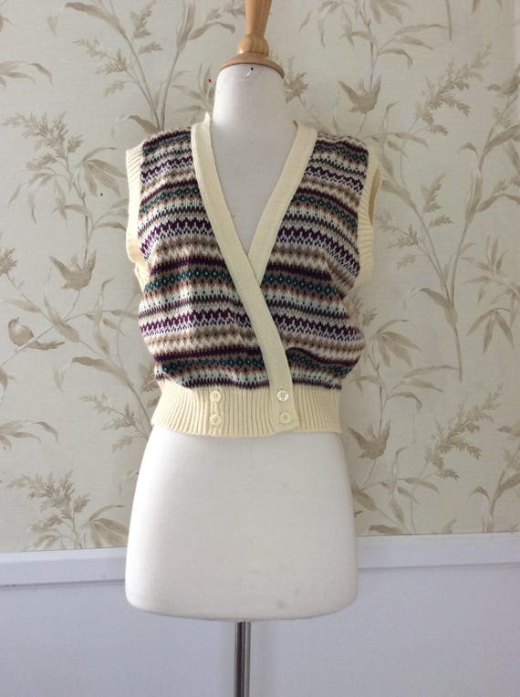 1970s Pink Stripe Metallic Crop Sweater
