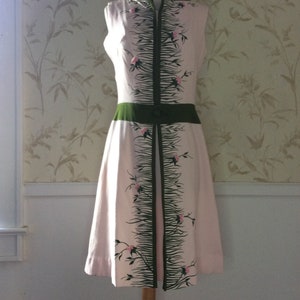 1960s 1970s Vintage COVER GIRL of MIAMI Pink & Olive Green Fit and Flare Linen Dress