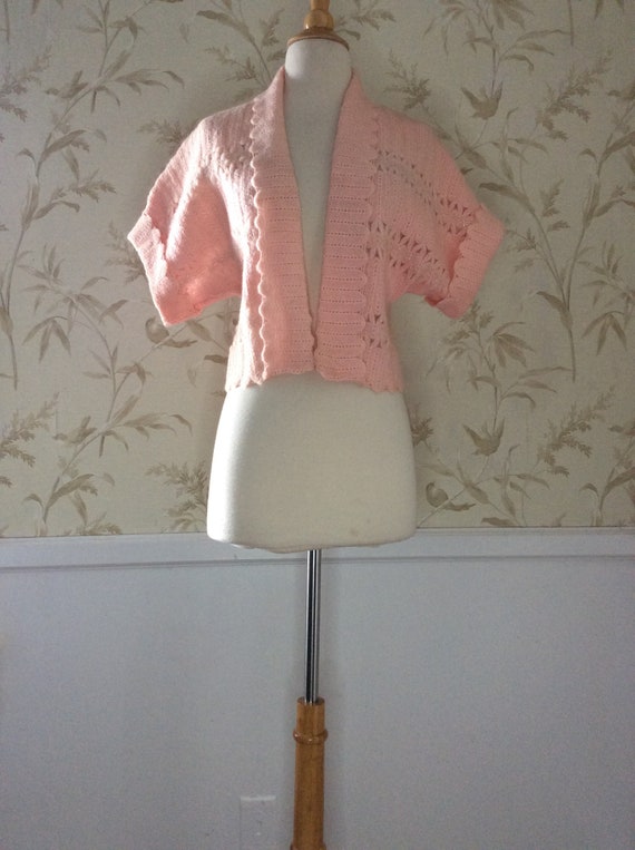 1940s 1950s Vintage Open Weave Crochet Knit Bolero