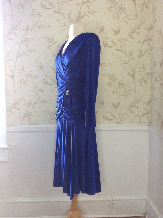1980s Vintage Shirred ELECTRIC BLUE Body Con Disc… - image 6