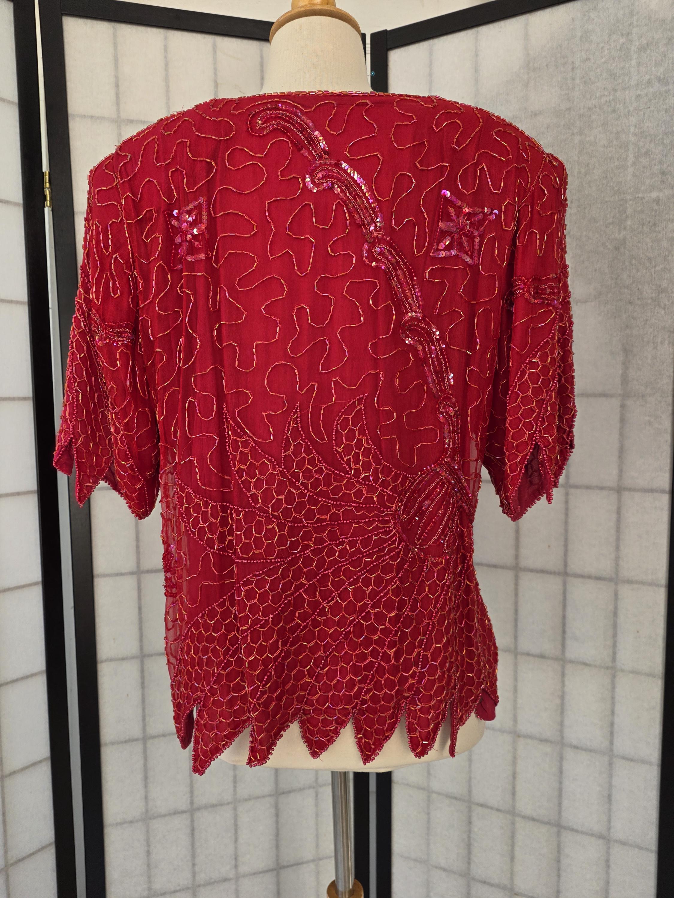 1980s Vintage Beaded & Sequins India Silk Dress Blouse Top L - Etsy