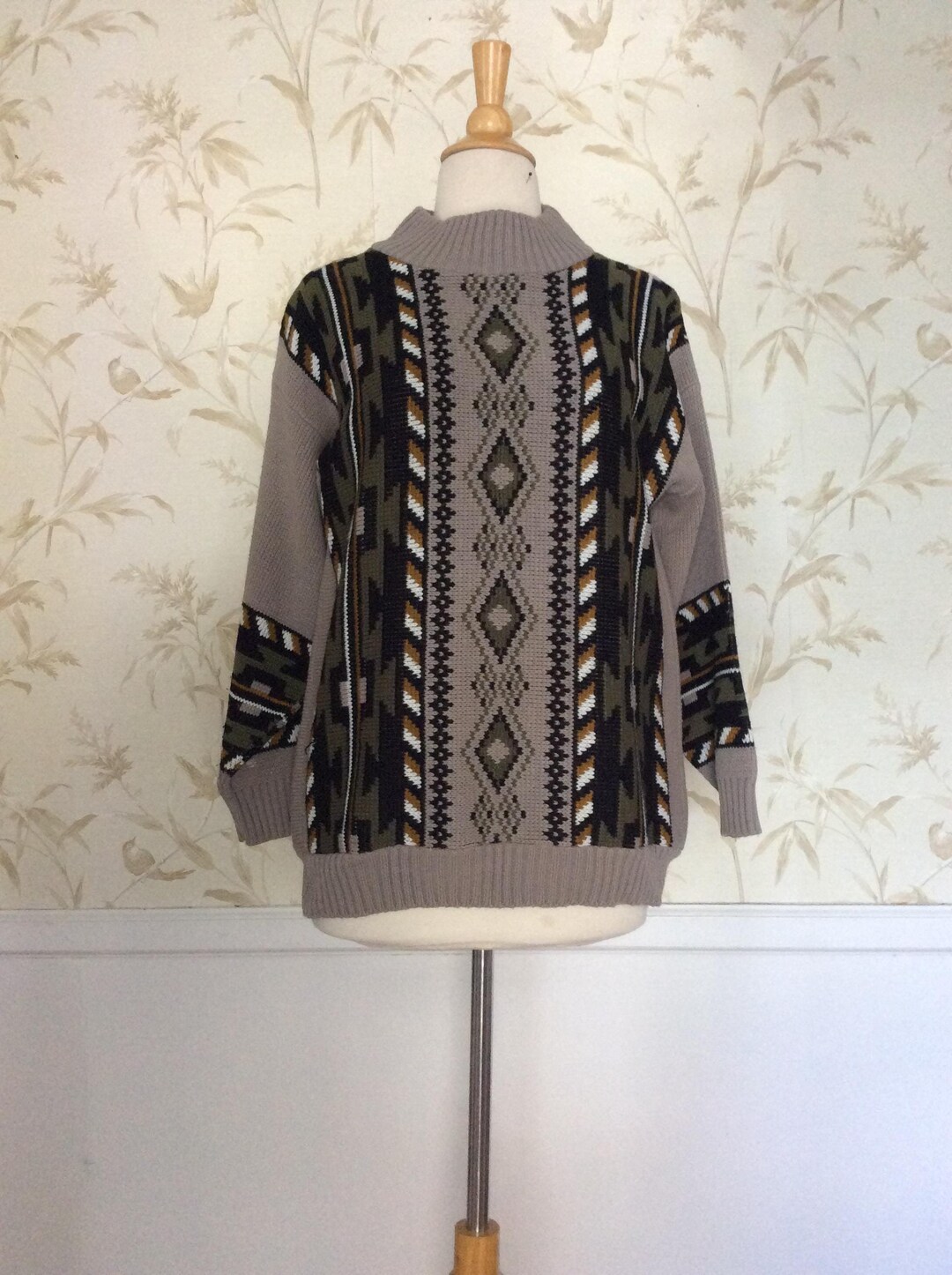 1970s Vintage Southwestern Aztec Design Knit Mock Turtleneck Pullover ...