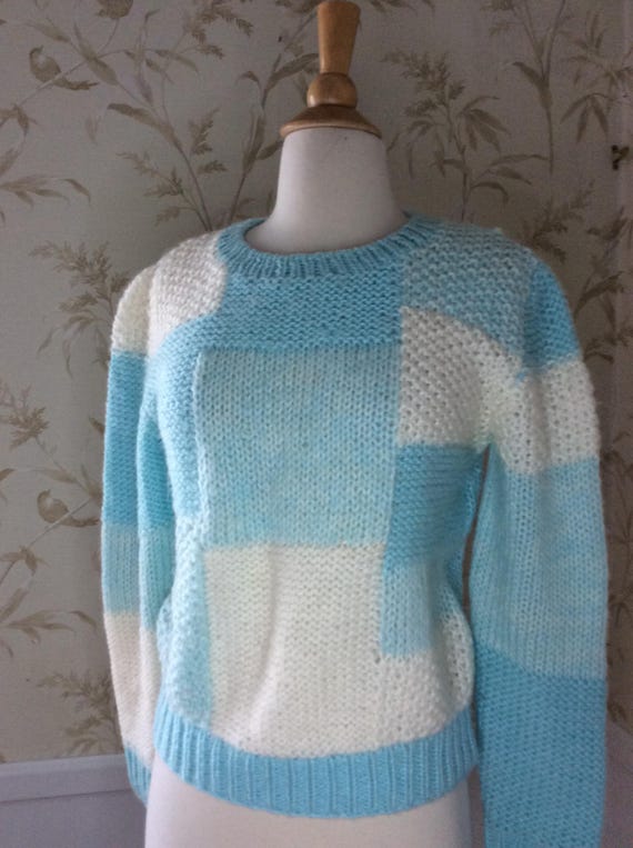 Pink Mohair Handknit Checkerboard Cardigan Sweater by Bariloche