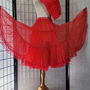 1970s Vintage Sheer Nylon CRINOLINE & RUFFLED PANTALOONS Cowgirl Square Dance Petticoat Slip Skirt
