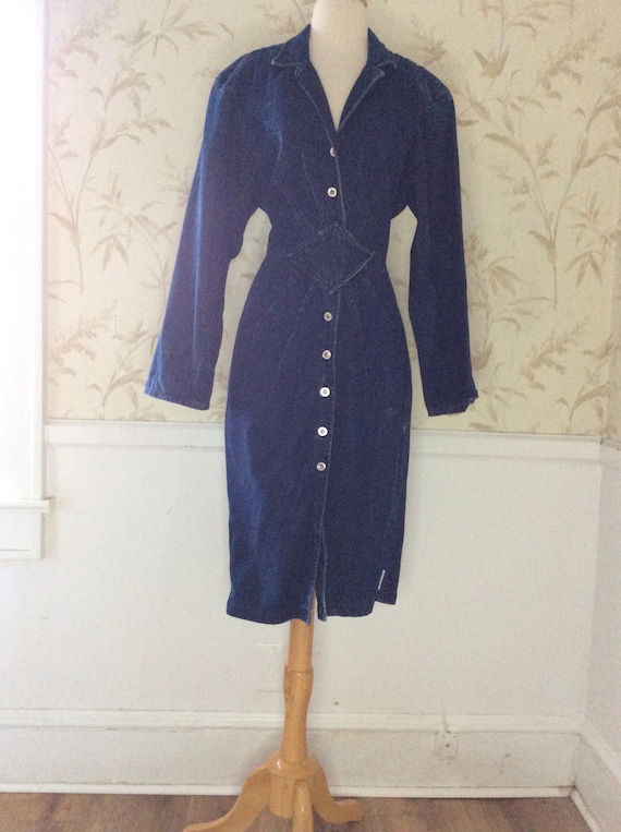 1980s Does 1940s Vintage Cinch Waist Denim PUNK ROCK GLAM Wiggle Dress  Button Front - Etsy