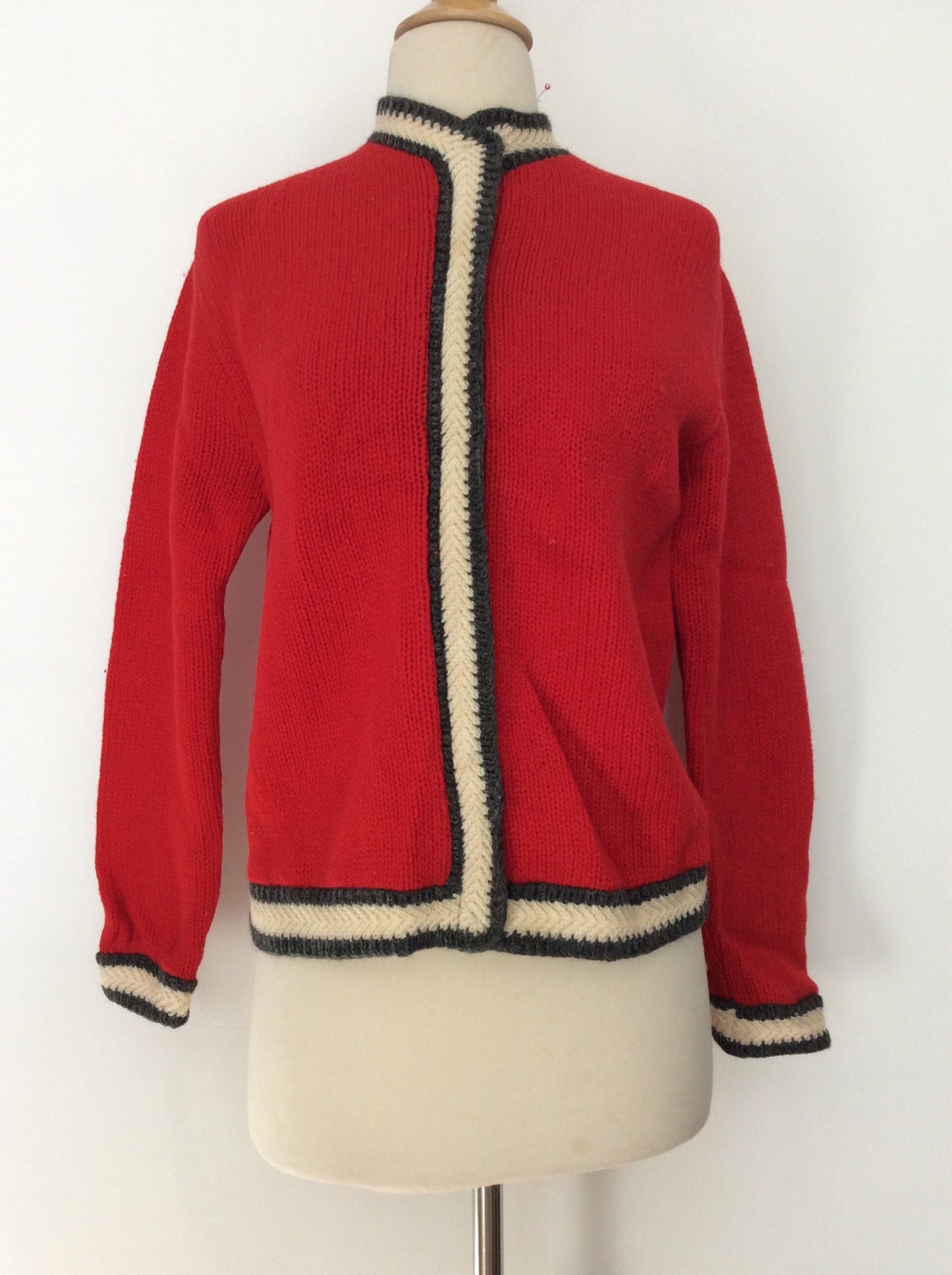 Vintage 1960s Gene Shelly Hand Decorated Wool Cardigan Sweater | S/M