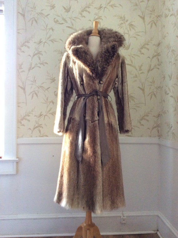 1970s Vintage Snow Bunny REAL FUR Trench Coat Huge