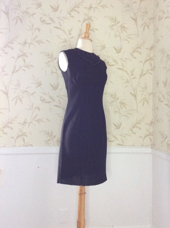 1960s Vintage Little Black Wiggle Dress Beaded Bi… - image 2