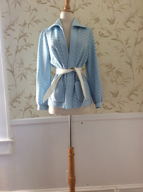 1960s 1970s Mod Vintage Mesh Weave Robins Egg Blue