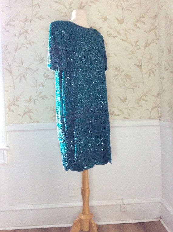 1980s Vintage Lawrence Kazar SEQUIN & BEADED SILK… - image 2