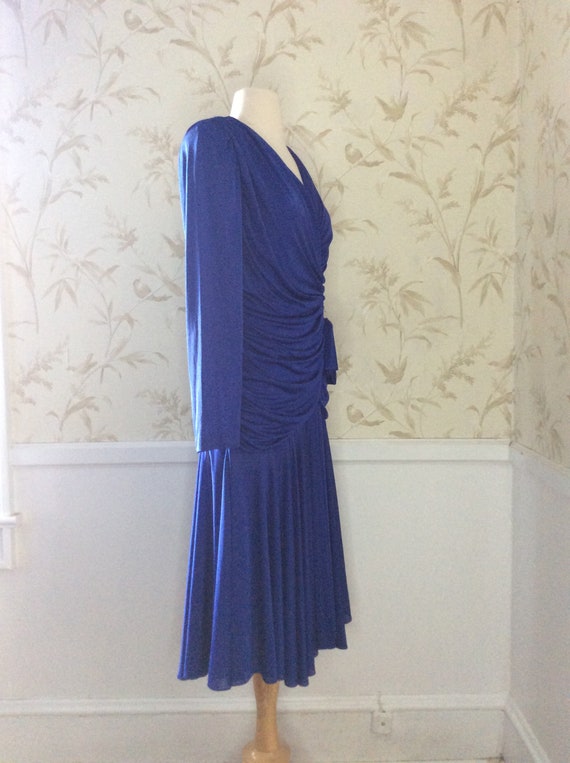 1980s Vintage Shirred ELECTRIC BLUE Body Con Disc… - image 4