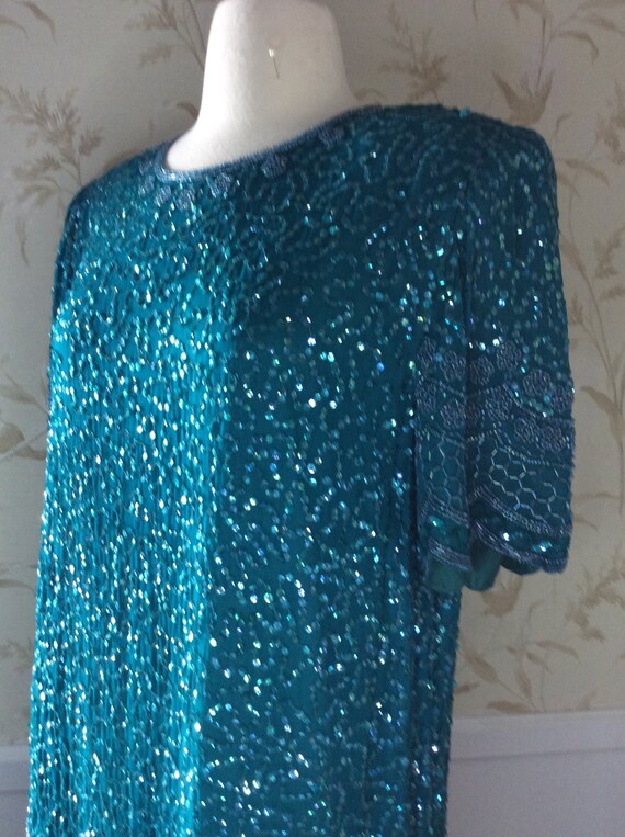 1980s Vintage Lawrence Kazar SEQUIN & BEADED SILK… - image 6