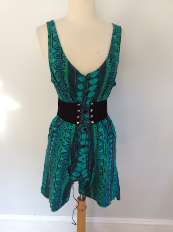 1980s 1990s VINTAGE Grunge Tribal Print Playsuit R