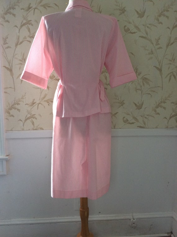 1980s does 1940s Vintage Pink & White CANDY STRIP… - image 3