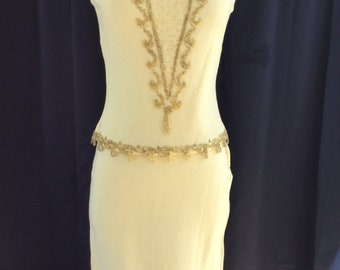 1960's VINTAGE Fine Wool Knit BOMBSHELL Pin Up Beaded Wiggle Dress Suit 1950's