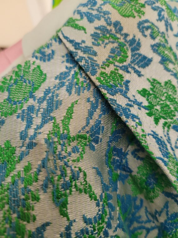 1950s Vintage Brocade Blue & Green Cropped Bolero… - image 8