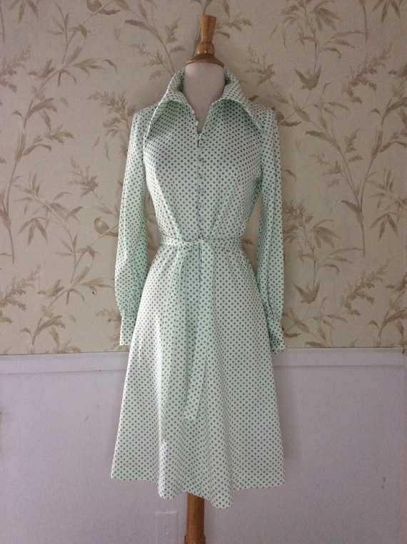 1970s Vintage OOAK HANDMADE Polka Dot Shirt Dress 