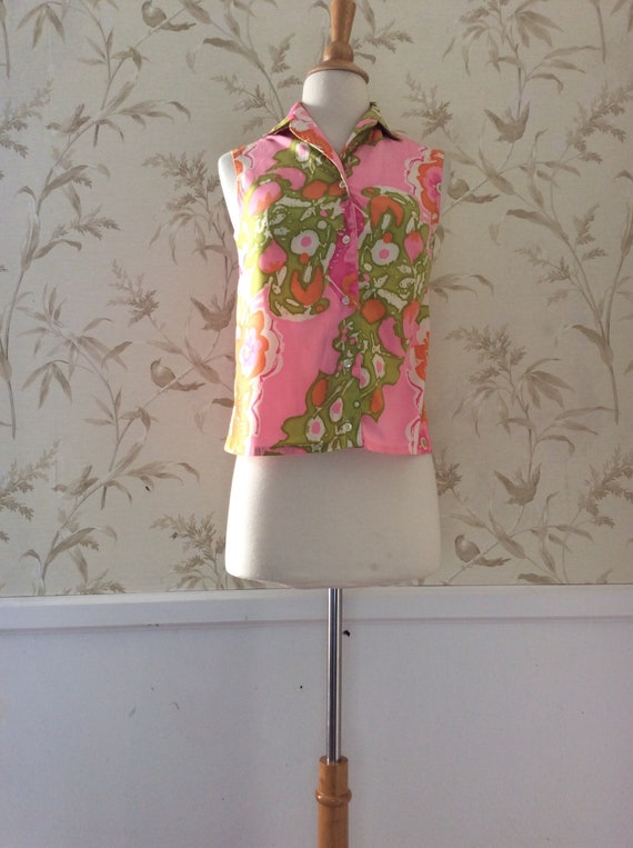 1950s 1960s Mod Vintage Sleeveless Summer Blouse P