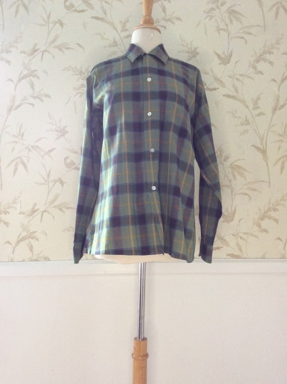 1950s VINTAGE Plaid Sanforized Cotton Loop Collar 