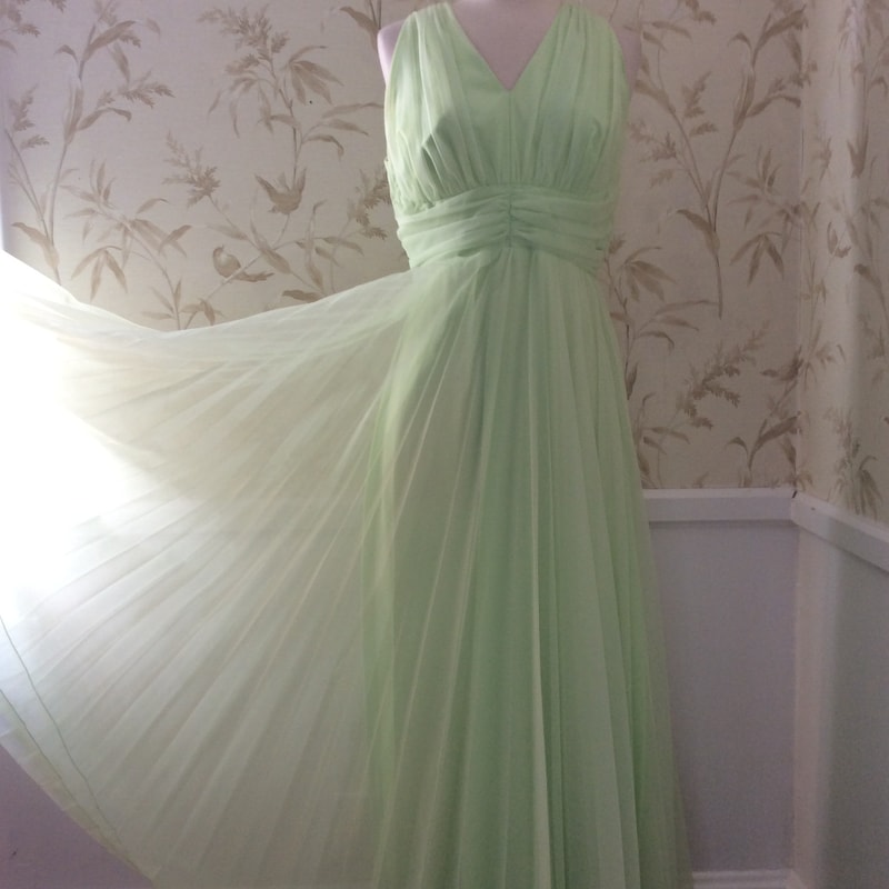 BELDING CORTICELLI, vintage 1950s nightgown slip dress,  ethereal petal pink nylon chiffon with smocking, Italian full length gown main image 0