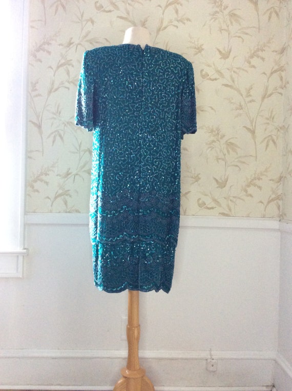 1980s Vintage Lawrence Kazar SEQUIN & BEADED SILK… - image 3