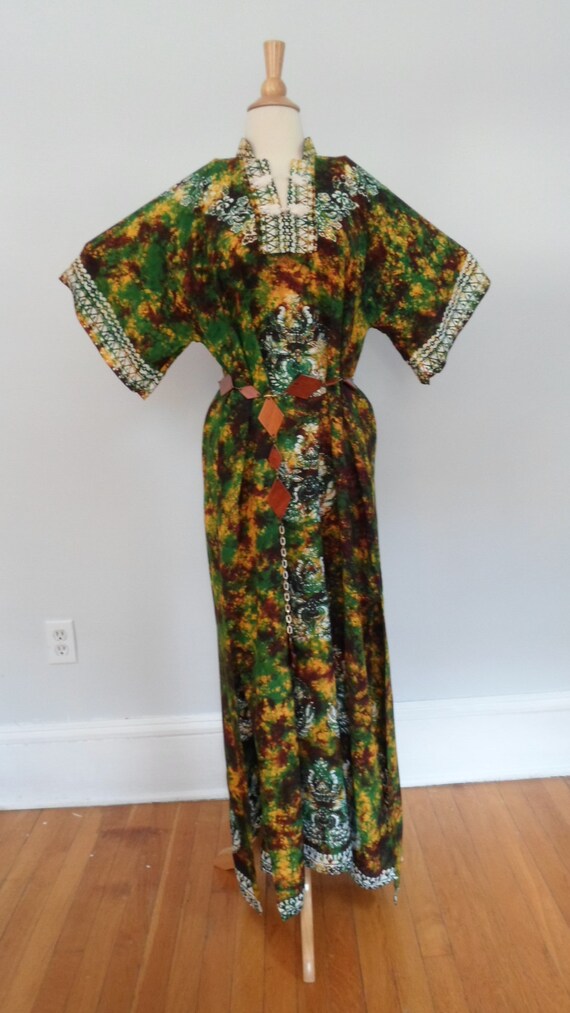 1970s VINTAGE Batik Dye KIMONO Bohemian Hippy Kaftan … - Gem