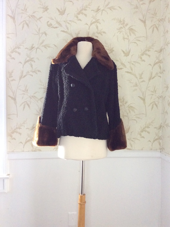 1940s Vintage Curly Faux Persian Lamb Jacket with 