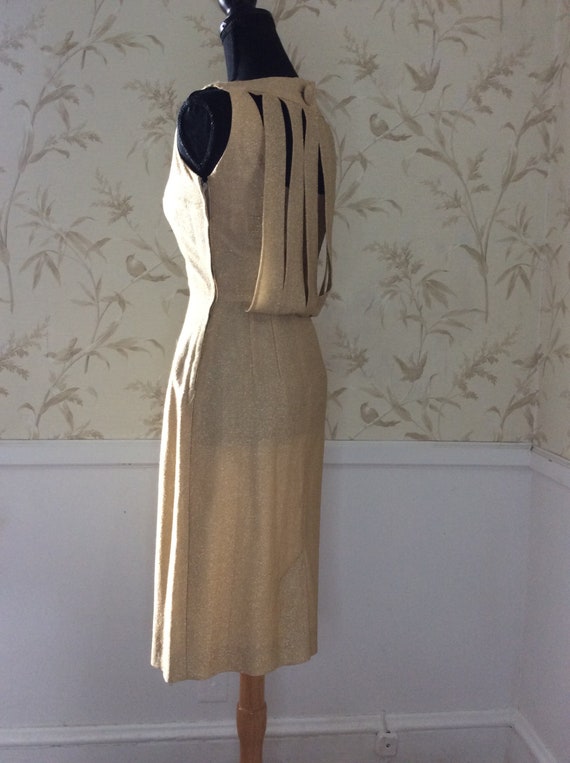 1950s Vintage Gold Lame STATEMENT WIGGLE Dress Ope