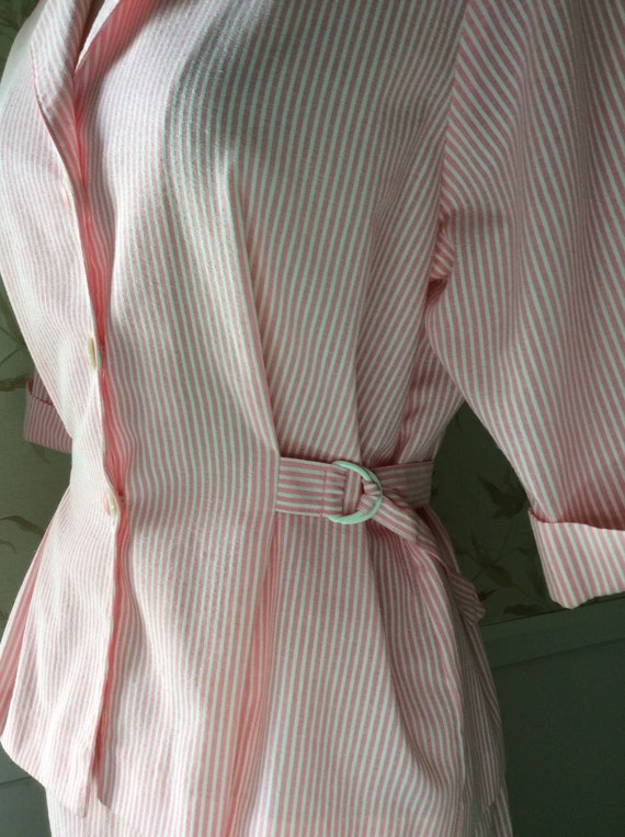 1980s does 1940s Vintage Pink & White CANDY STRIP… - image 6