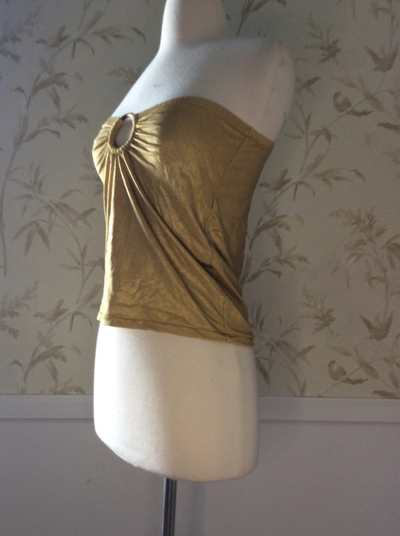 1980s Vintage Shimmery DISCO CLUB Gold Lycra Band… - image 4