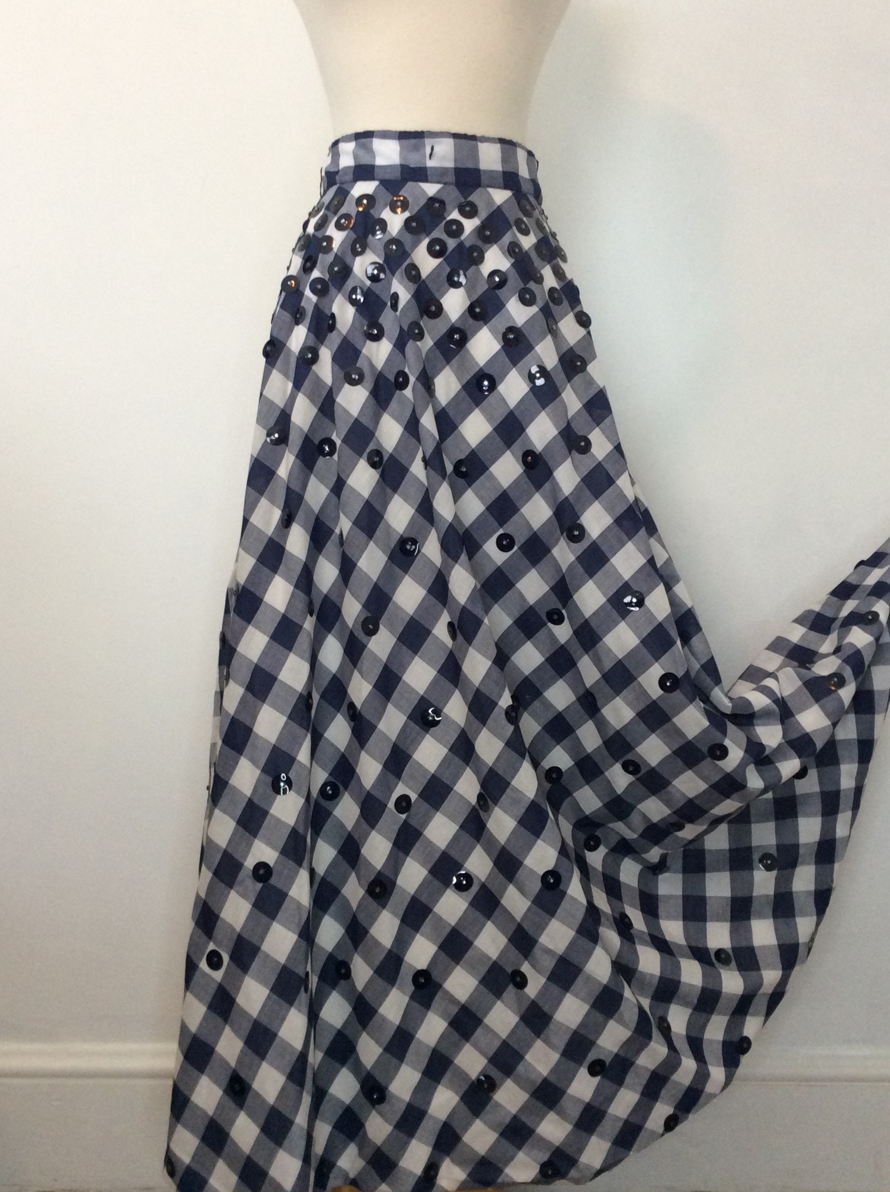 Vintage 90s 00s Cream Landhaus Gingham Linen Long Maxi Skirt S 8/10 main image 0