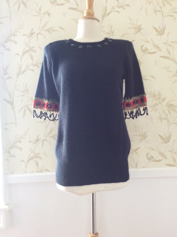 1990s VINTAGE Lambswool & Angora Beaded Statement 