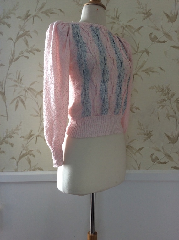 1970's Vintage PUFFED SHOULDER & SLEEVE Pastel Sw… - image 2