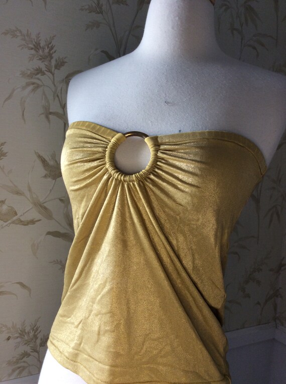 1980s Vintage Shimmery DISCO CLUB Gold Lycra Band… - image 5