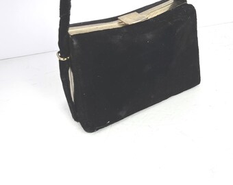 1940s 1950s Vintage Black Velvet Evening Bag Box Purse