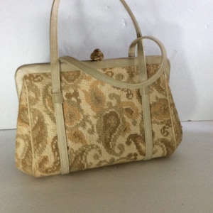 1950s 1960s VINTAGE Paisley Tapestry Mini Carpetbag Needlepoint Purse Handbag