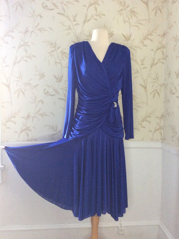 1980s Vintage Shirred ELECTRIC BLUE Body Con Disc… - image 1