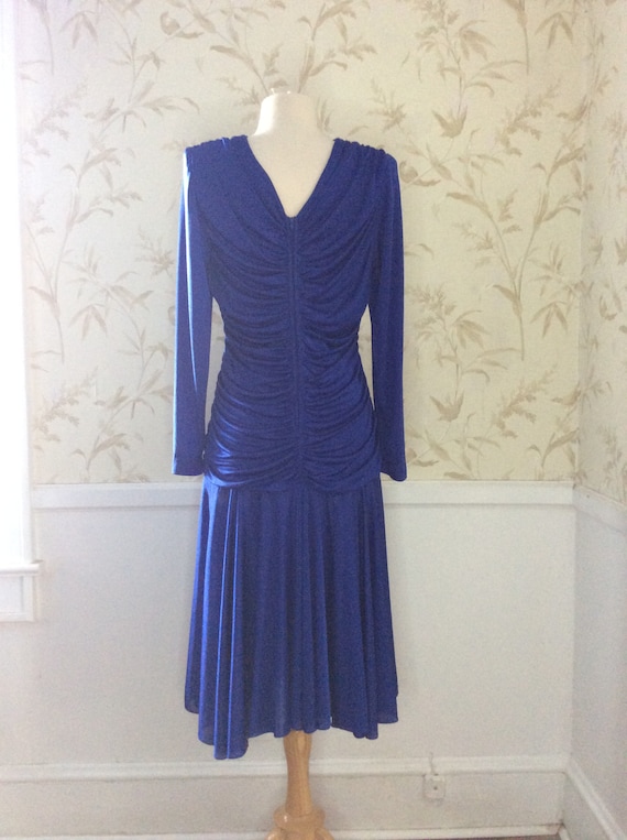 1980s Vintage Shirred ELECTRIC BLUE Body Con Disc… - image 5