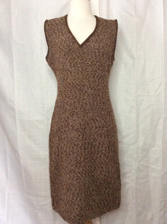 1950s 1970's VINTAGE Nubby Sweater Knit Wiggle Dr… - image 1