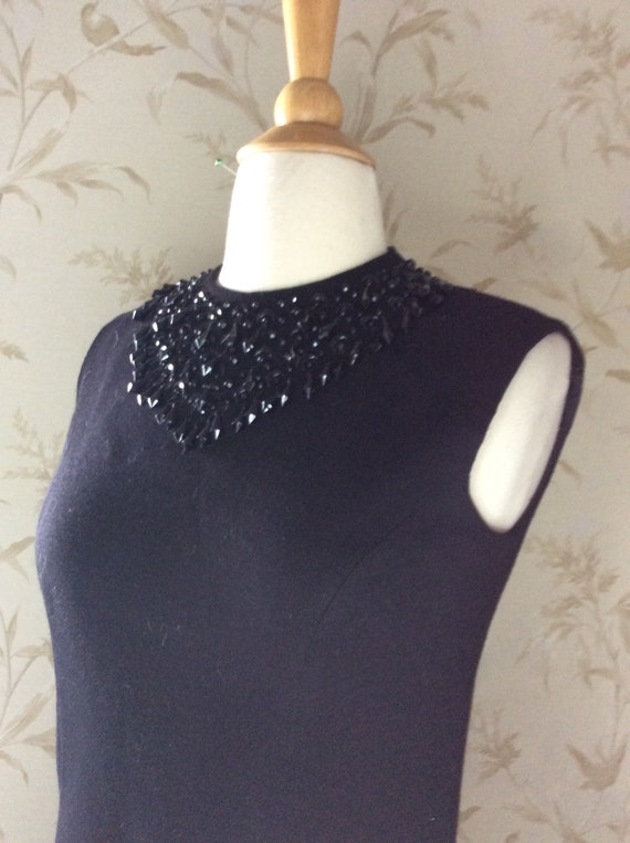 1960s Vintage Little Black Wiggle Dress Beaded Bi… - image 5