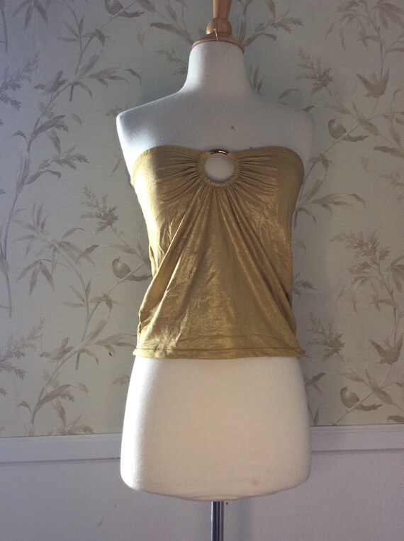 1980s Vintage Shimmery DISCO CLUB Gold Lycra Band… - image 1