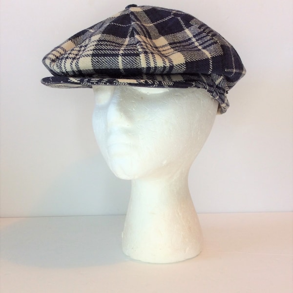 1960s VINTAGE Plaid Wool NEWSBOY Cabbie Flat Ivy Cap Gatsby Hat