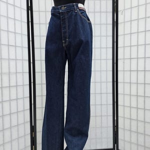 1970s Vintage High Waist Dark Indigo Long Leg Denim Jeans NWT 32W
