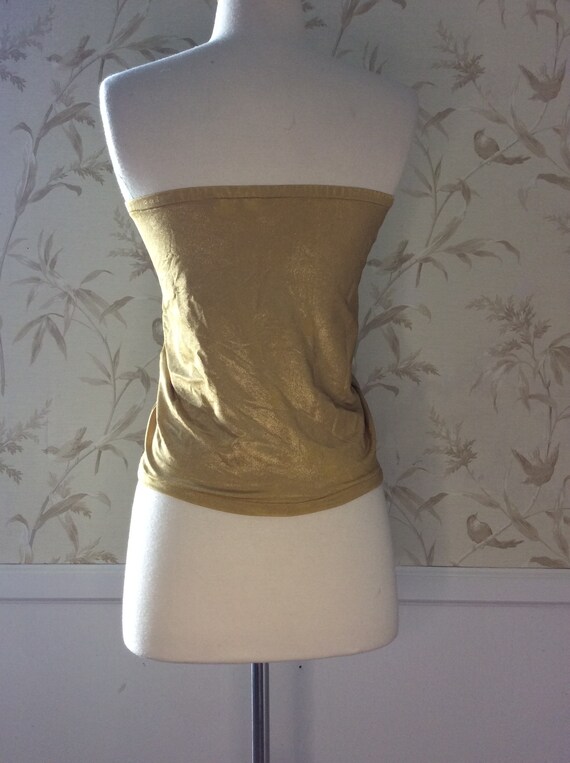 1980s Vintage Shimmery DISCO CLUB Gold Lycra Band… - image 3