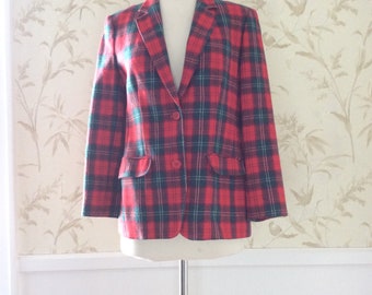 1970s VINTAGE Christmas Red & Green Plaid Virgin Wool PENDLETON Preppy Blazer Jacket
